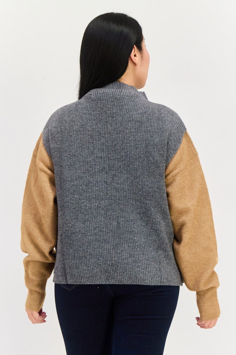 ESPRIT Women Mock Neck Sleeveless Knit Sweater, Grey - Image 4