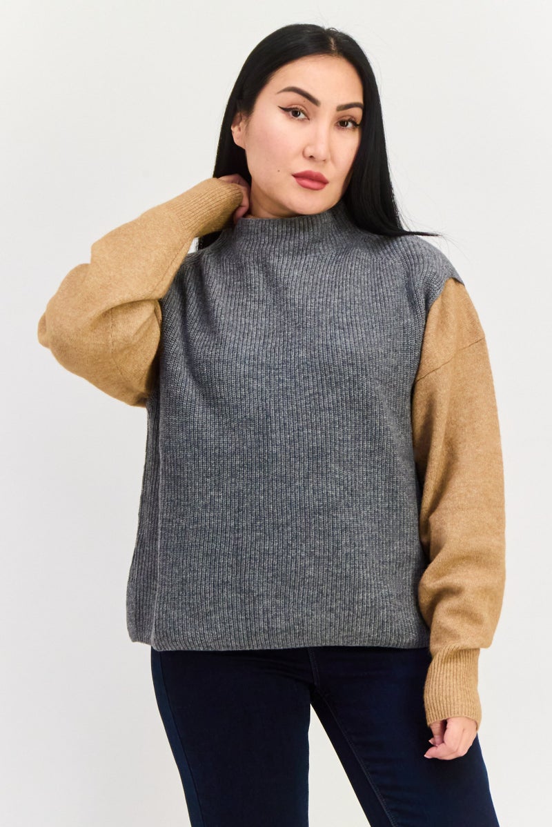 ESPRIT Women Mock Neck Sleeveless Knit Sweater, Grey - Image 1