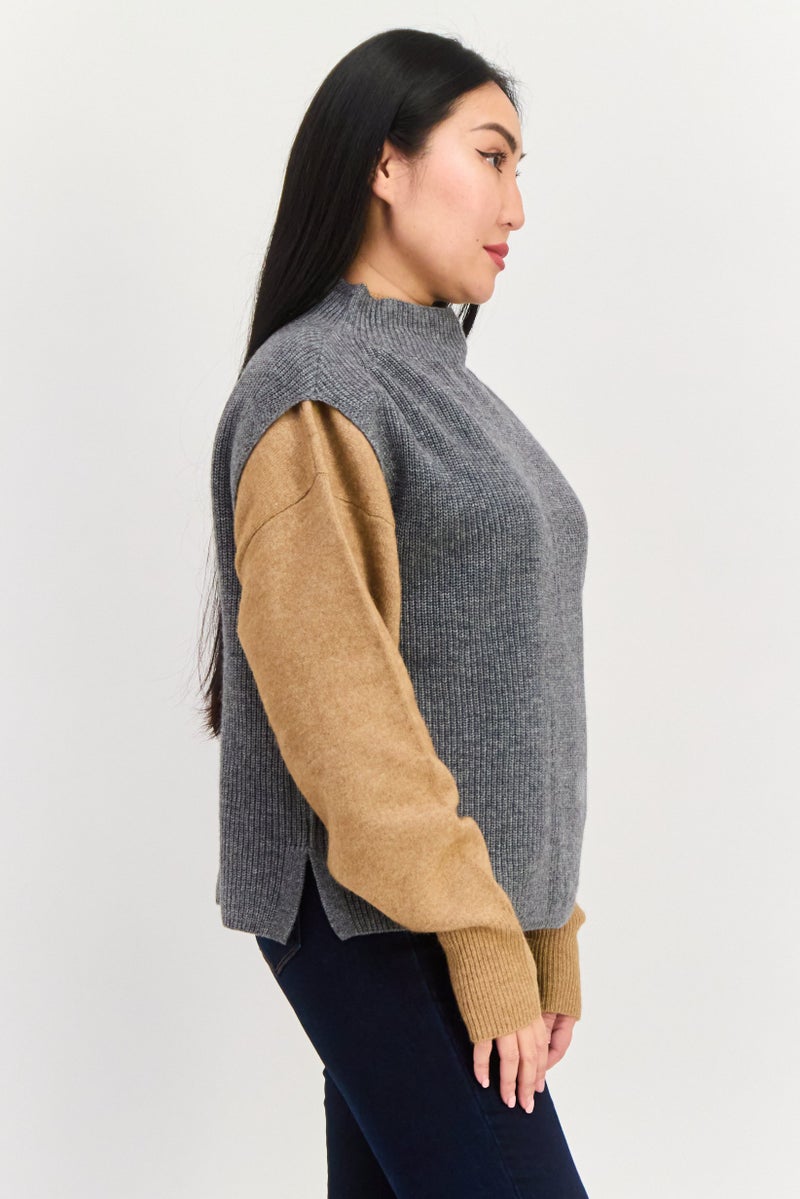 ESPRIT Women Mock Neck Sleeveless Knit Sweater, Grey - Image 2