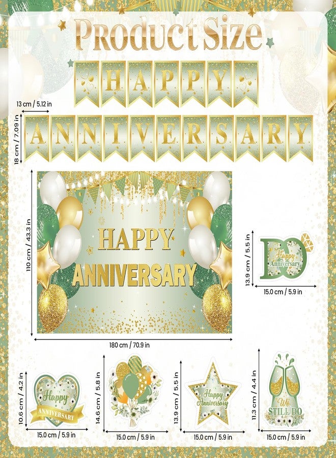 LUUFILx First Wedding Anniversary Decorations, Sage Green Happy Anniversary Banner Anniversary Honeycomb Centerpieces Wedding Party Backdrop for Marriage Celebrations Surprise Events Party Supplies - Image 4