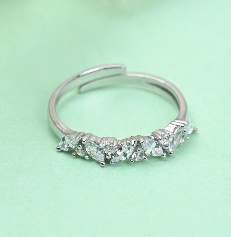 CLARA Pure 925 Sterling Silver Minimal Office wear Finger Ring with Adjustable Band | Gift for Women Girls Wife Girlfriend | Multiple Design Options - Image 2