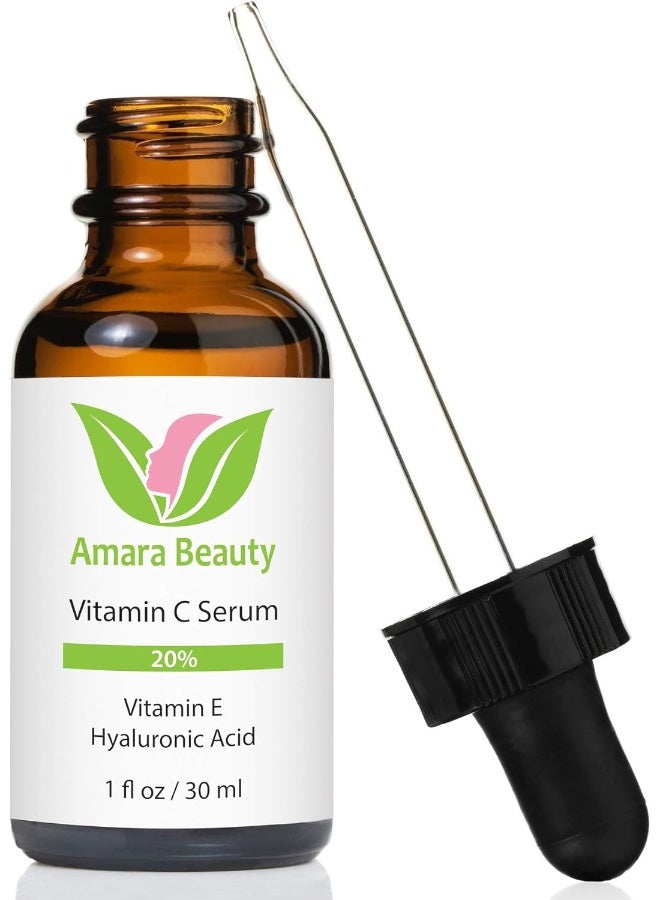 Amara Beauty Amara Organics Vitamin C Serum for Face 20% with Hyaluronic Acid and Vitamin E - Image 1