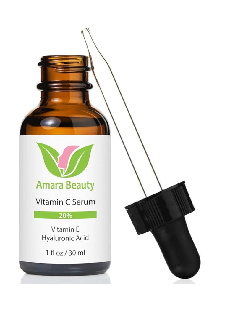 Amara Beauty - Vitamin C Serum for Face 20% with Hyaluronic Acid and Vitamin E (1fl.oz) - Image 1