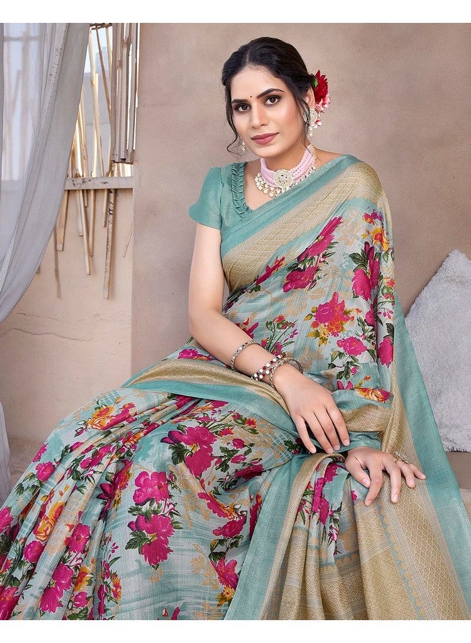YASHIKA Yashika Women's Art Silk Saree Printed Saree With Unstitched Blouse Material - Suitable For All Indian Occasions and Festivals (AZ-YS-OG-AIR LIGHT GREEN) - Image 5