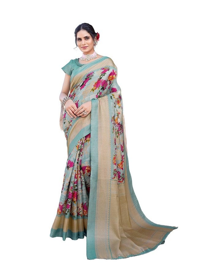 YASHIKA Yashika Women's Art Silk Saree Printed Saree With Unstitched Blouse Material - Suitable For All Indian Occasions and Festivals (AZ-YS-OG-AIR LIGHT GREEN) - Image 1