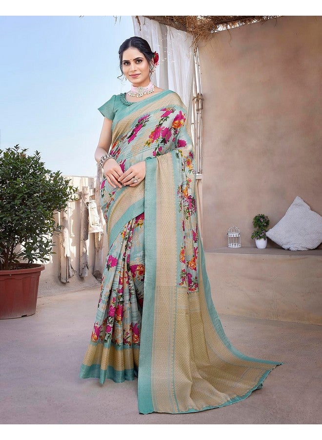YASHIKA Yashika Women's Art Silk Saree Printed Saree With Unstitched Blouse Material - Suitable For All Indian Occasions and Festivals (AZ-YS-OG-AIR LIGHT GREEN) - Image 3