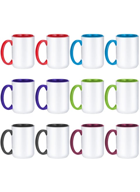 TANGLONG Sublimation Mugs 15 oz Sublimation Cups Bulk Coffee Mugs Tazas Para Sublimar 6 Assorted Colors Set of 12