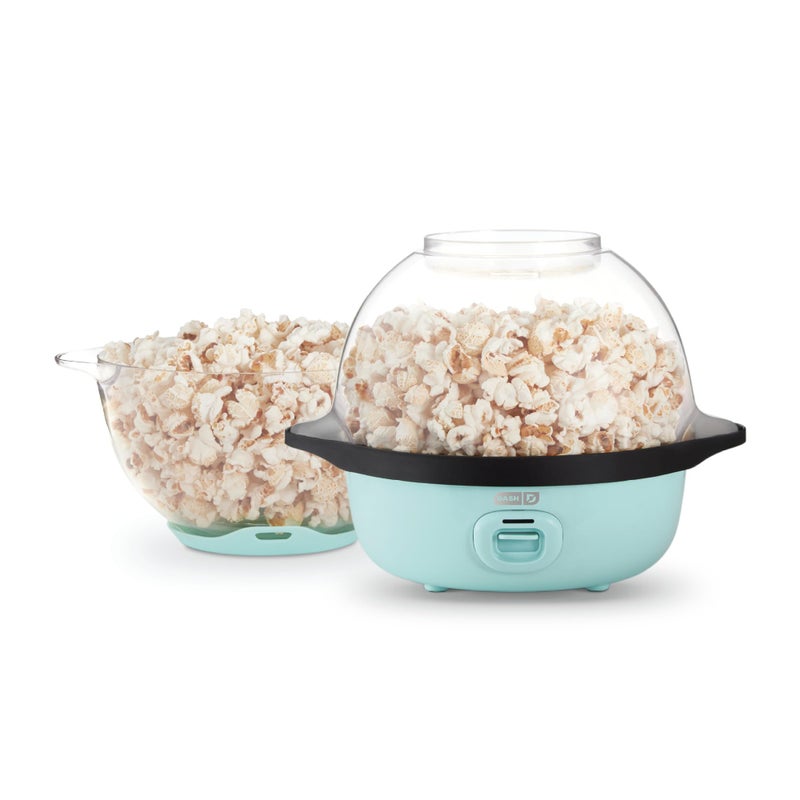 Dash SmartStore Stirring Popcorn Maker - Hot Oil Electric Popcorn Popper with Butter-Warming Tray, Clear Serving Bowl & Measuring Cup - 12 Cups, Aqua - Image 1