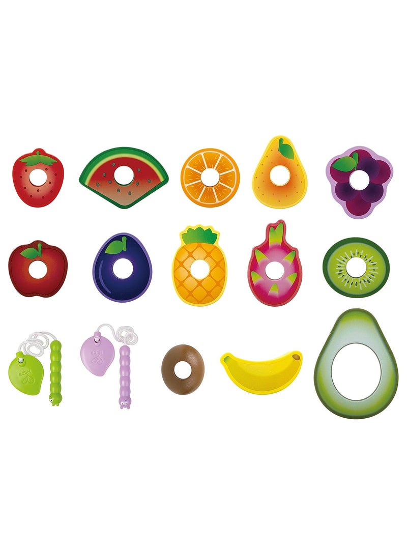 Hape Caterpillar Fruit Feast Wooden Playset | Wooden Kitchen Toys for Kids | Multicolor Fruit Toys for Toddlers, 15pcs, 2 Strings & 13 pcs fruit, Develops Fine Motor Skills, Focus and Imagination 2Y+  - Image 3