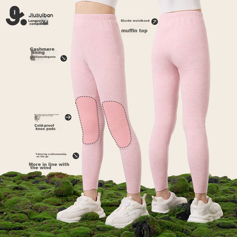 JD Jing Zao Jiusuiban Children's Warm Pants, Girls' Autumn And Winter Mid-Thick Fleece-Lined Pants with Cashmere And Silk Cotton, for Older Children's Thermal Underwear - Image 3