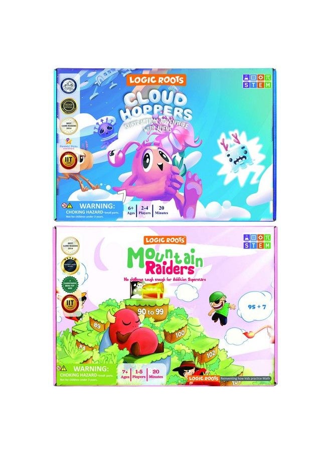 Logic Roots Addition And Subtraction Games Pack Of 2 Cloud Hoppers & Mountain Raiders Math Board Games And Stem Toys For 7 Year And Up Gift For Kids (Girls & Boys) Homeschoolers Grade 1 & Up  - Image 1