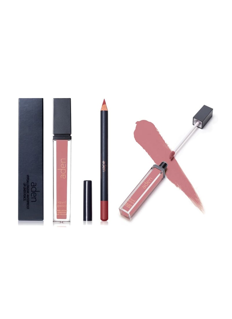 Aden - aden - 2 in 1 - Matte Liquid Lipstick & Lip Liner Set - 7ML - Non-Smudge & Quick Drying - Highly Pigmented - Long Duration with Hydration - Made in Italy (07 Nude Elegance) - Image 1