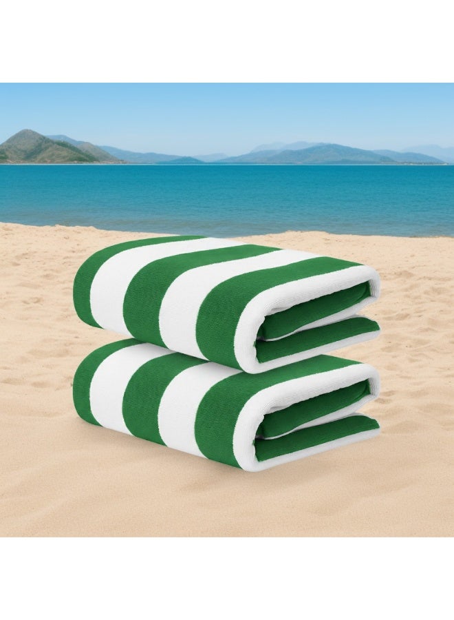 فابينني منشفتا شاطئ فاخرتان كبيرتان الحجم، 90×180 سم، منشفة حمام فاخرة مخططة، منشفة سبا كبيرة الحجم، مقاومة للرمال، منشفة فندقية 5 نجوم، خضراء - Image 1