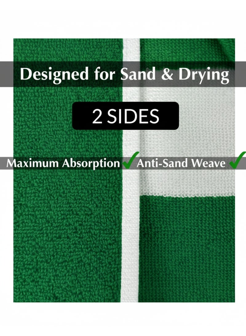 فابينني منشفتا شاطئ فاخرتان كبيرتان الحجم، 90×180 سم، منشفة حمام فاخرة مخططة، منشفة سبا كبيرة الحجم، مقاومة للرمال، منشفة فندقية 5 نجوم، خضراء - Image 3