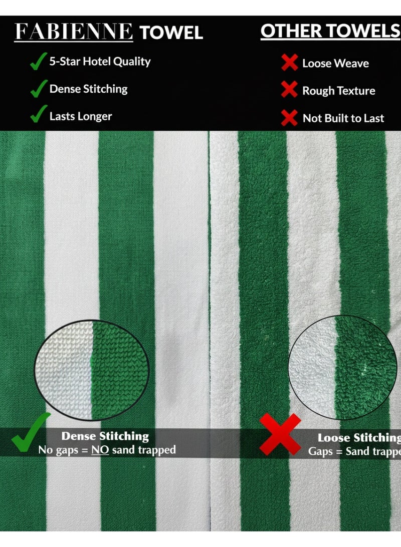 فابينني منشفتا شاطئ فاخرتان كبيرتان الحجم، 90×180 سم، منشفة حمام فاخرة مخططة، منشفة سبا كبيرة الحجم، مقاومة للرمال، منشفة فندقية 5 نجوم، خضراء - Image 5