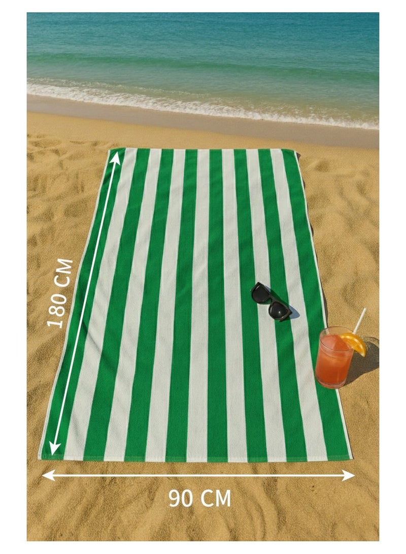فابينني منشفتا شاطئ فاخرتان كبيرتان الحجم، 90×180 سم، منشفة حمام فاخرة مخططة، منشفة سبا كبيرة الحجم، مقاومة للرمال، منشفة فندقية 5 نجوم، خضراء - Image 2