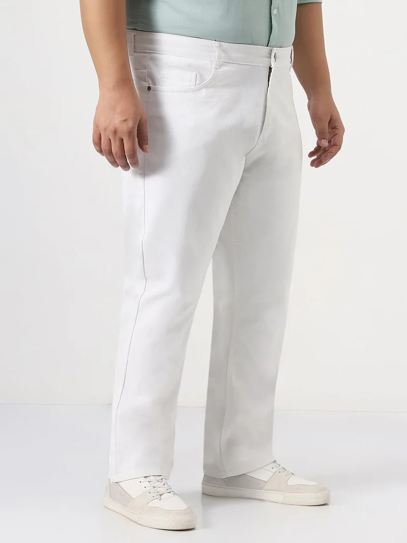 Urbano Fashion  Urbano Plus Men's White Straight Fit Washed Jeans Stretchable  | Best Price UAE