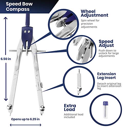 Pacific Arc Quick Speed Bow Compass with Extension bar, Universal Adaptor, 6 inch Break Leg, and Replacement Lead - Image 3