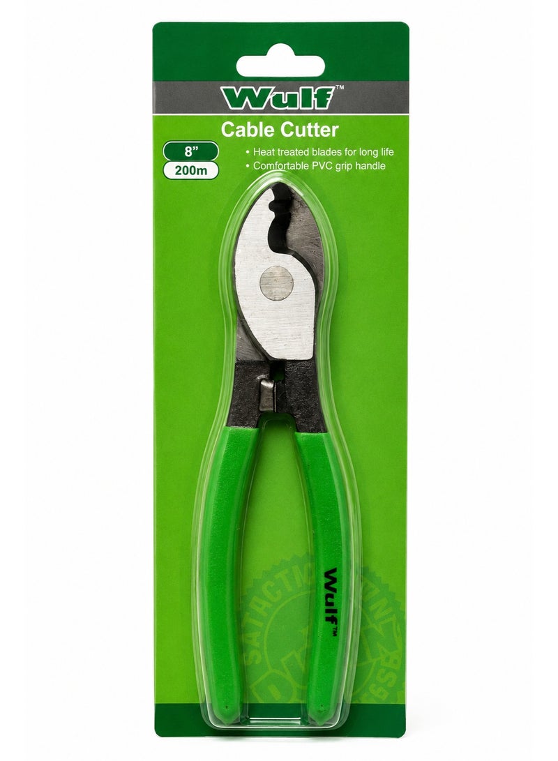 WULF 8 Inch Cable Cutter Heavy Duty Wire Cutting Plier 200mm with Heat Treated Carbon Steel Blades, Non Slip PVC Grip Handle for Electrical Cable, Telecom Wire, Copper & Aluminum DIY Cutting Tool - Image 1