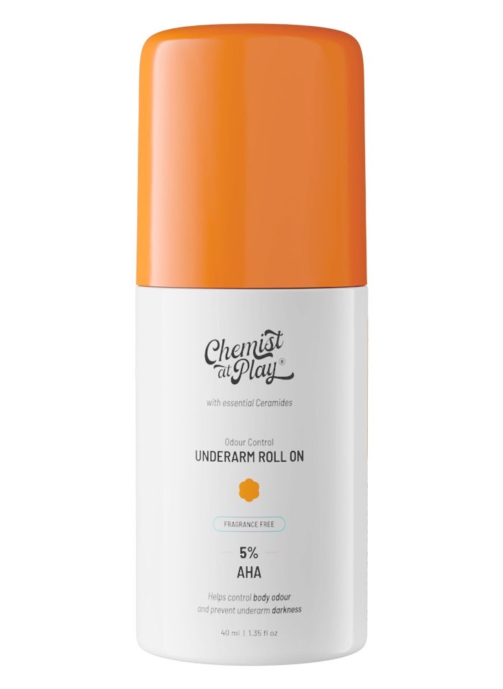 Chemist at Play - Chemist at Play Under Arm Roll On with essential ceramides | 4% Lactic Acid + 1% Mandelic Acid | Gently exfoliates, whitens & brightens the skin, Fragrance-free roll on, keeps odour at bay | 40ml - Image 1