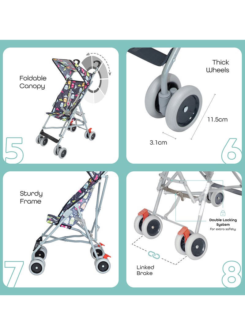Moon Jet Baby Stroller – Lightest Buggy, Umbrella Fold, Wide Canopy, Compact for Travel, 6m to 3yrs (up to 15kg) – Printed Cars - Image 3