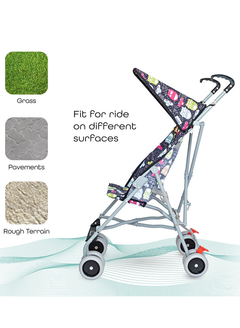 Moon Jet Baby Stroller – Lightest Buggy, Umbrella Fold, Wide Canopy, Compact for Travel, 6m to 3yrs (up to 15kg) – Printed Cars - Image 4