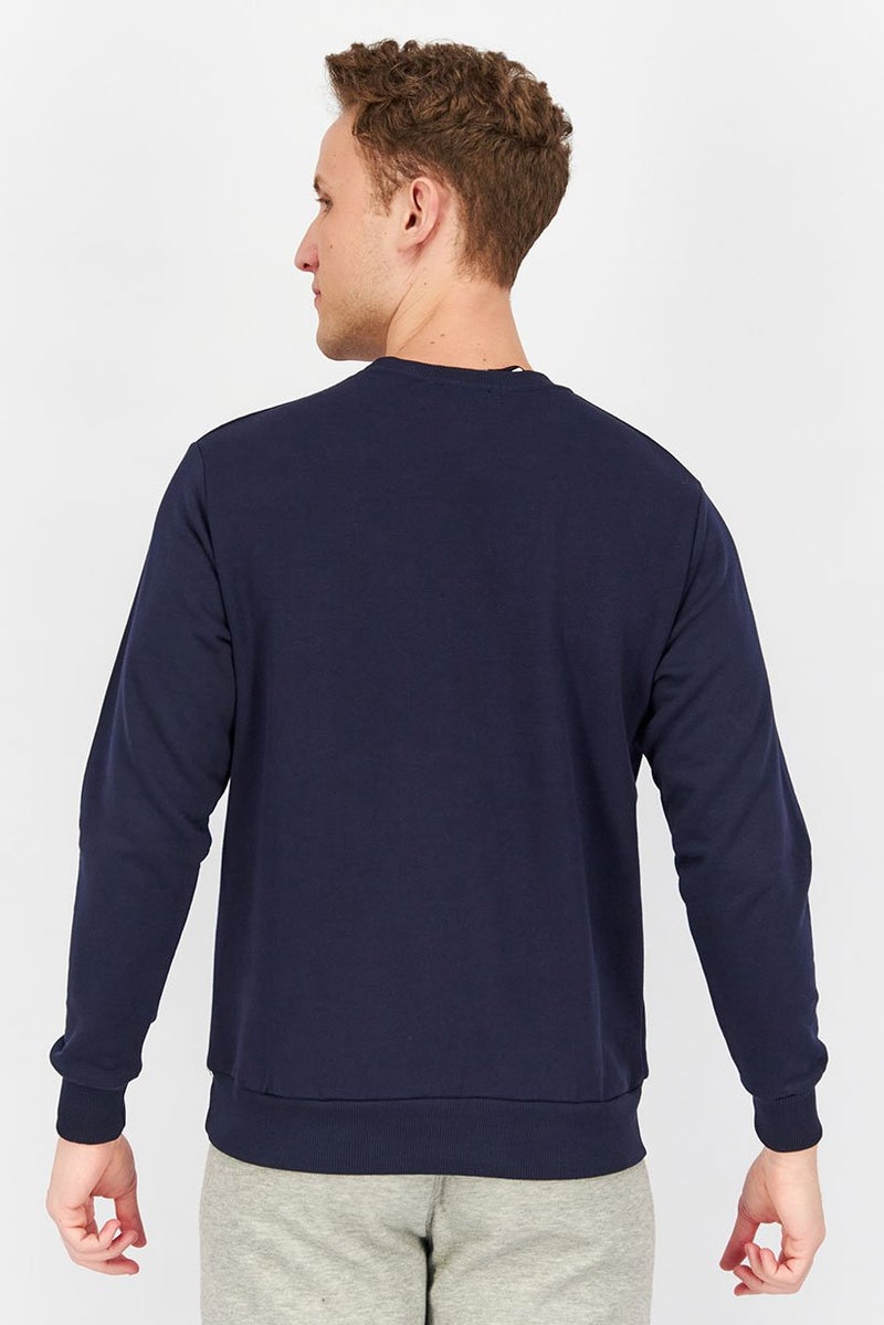 Baldinini Men Crew Neck Long Sleeve Brand Logo Sweatshirt, Navy - Image 2