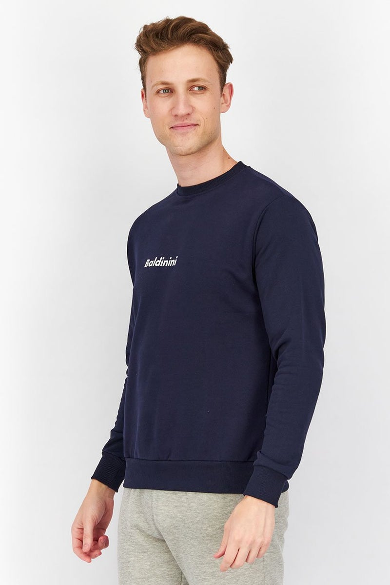 Baldinini Men Crew Neck Long Sleeve Brand Logo Sweatshirt, Navy - Image 4