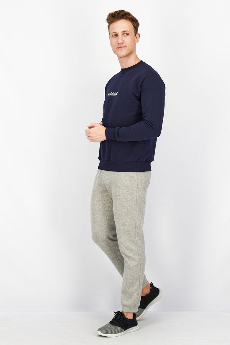 Baldinini Men Crew Neck Long Sleeve Brand Logo Sweatshirt, Navy - Image 3