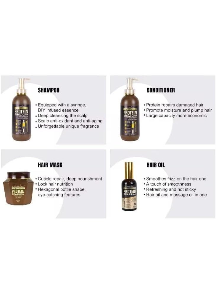 Keratine queen Moisturizing Protein Brazilian Professional Treatment for Repair, Nourishment & Beauty. SHAMPOO, CONDITIONER, Hair MASK and Hair SYRUM. Full Set 4 - Image 2