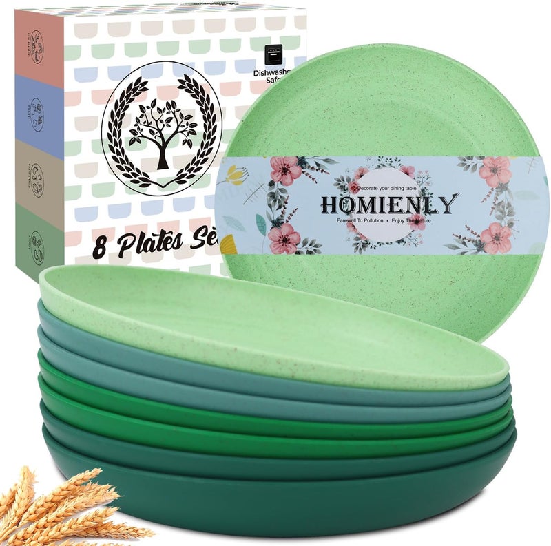 Homienly Dessert  Salad Set  Unbreakable Wheat Straw Plates 810 inch Reusable Green Series - Image 1