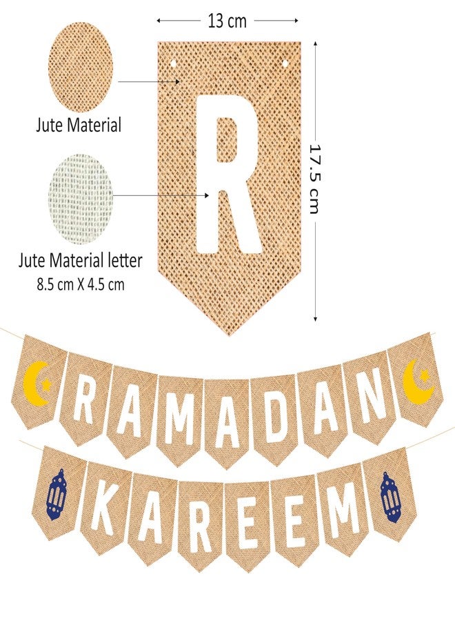 SVM CRAFT® Ramadan Kareem Banner, EId mubarak banner, Jute Burlap Ramadan Mubarak Banner with Moon and Star,Ramadan Mubarak Banner, Eid Festival Muslim Islam Party Decoration - Image 2