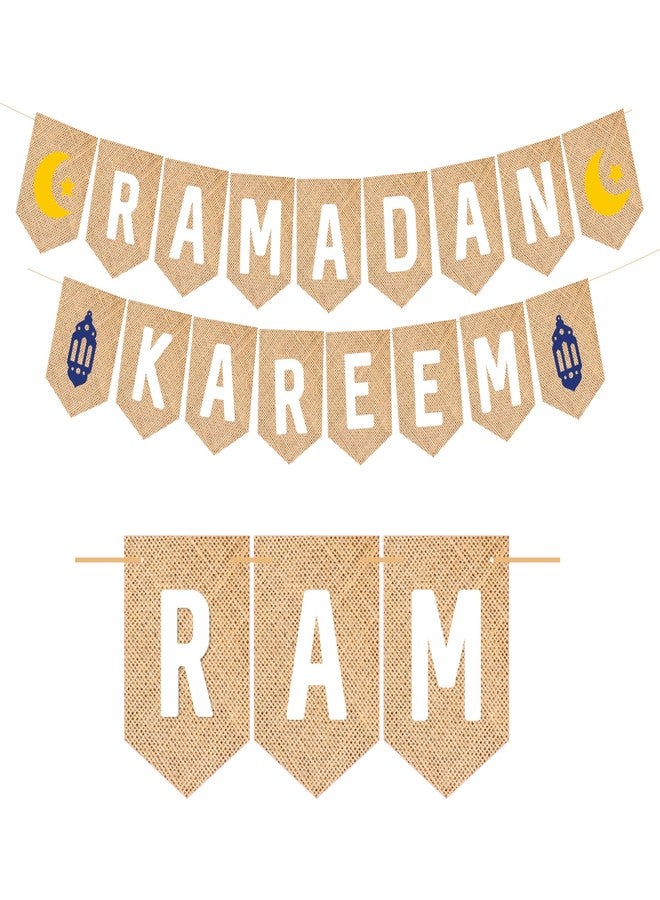 SVM CRAFT® Ramadan Kareem Banner, EId mubarak banner, Jute Burlap Ramadan Mubarak Banner with Moon and Star,Ramadan Mubarak Banner, Eid Festival Muslim Islam Party Decoration - Image 1