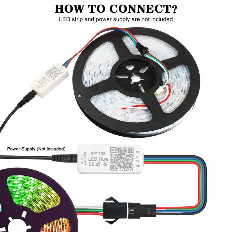 VIPMOON SP110E Led Controller, Ws2811 Controller DC5V-12V-24V, Addressable Bluetooth Led Controller, iOS/Android App Remote Control, for WS2812B SK9822 SK6812 APA102 RGB/RGBW Pixel Strip Light - Image 5