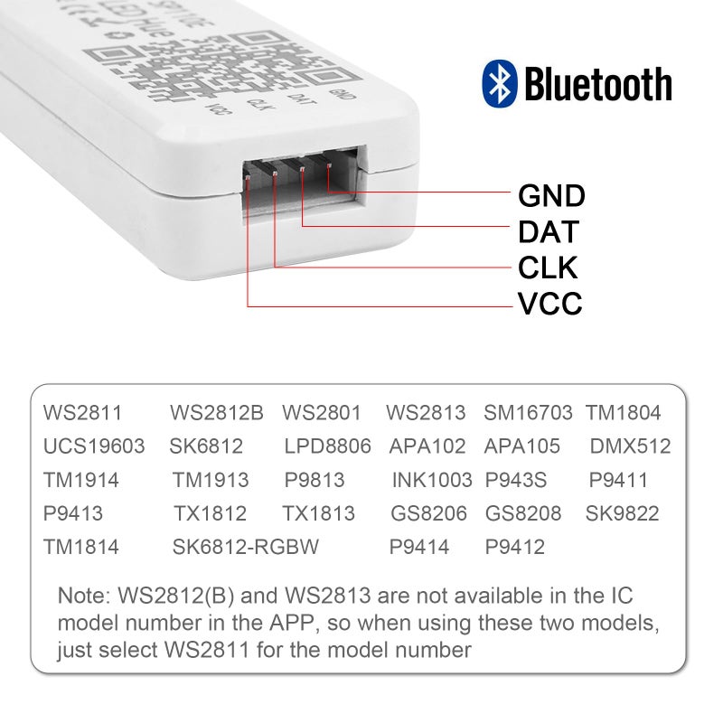 VIPMOON SP110E Led Controller, Ws2811 Controller DC5V-12V-24V, Addressable Bluetooth Led Controller, iOS/Android App Remote Control, for WS2812B SK9822 SK6812 APA102 RGB/RGBW Pixel Strip Light - Image 3