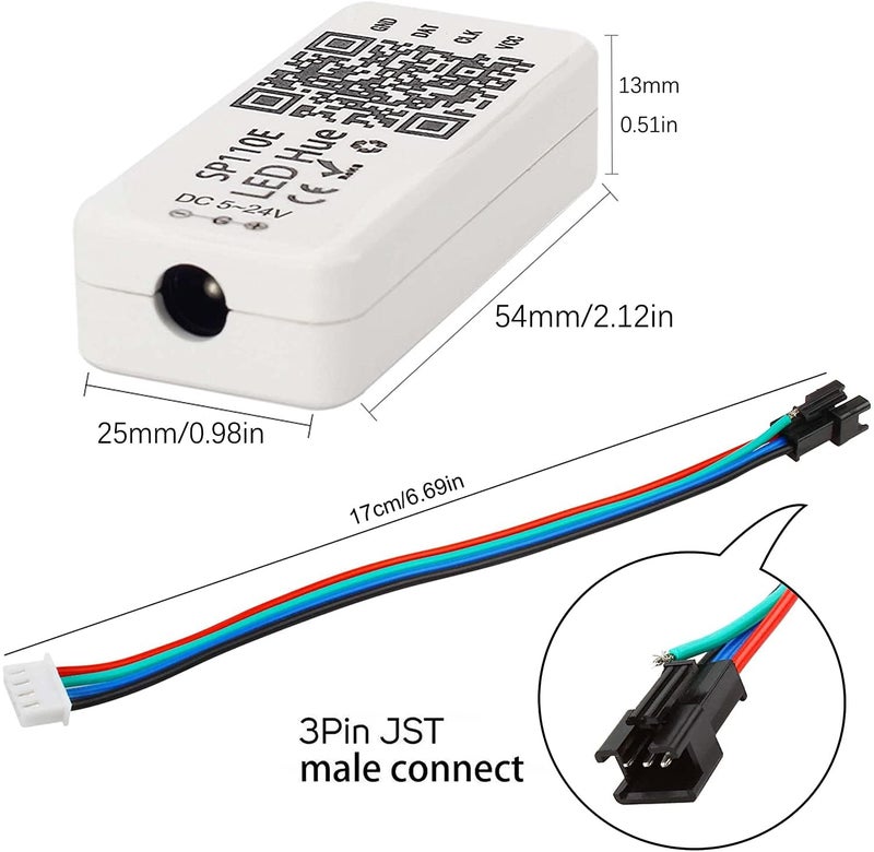VIPMOON SP110E Led Controller, Ws2811 Controller DC5V-12V-24V, Addressable Bluetooth Led Controller, iOS/Android App Remote Control, for WS2812B SK9822 SK6812 APA102 RGB/RGBW Pixel Strip Light - Image 2
