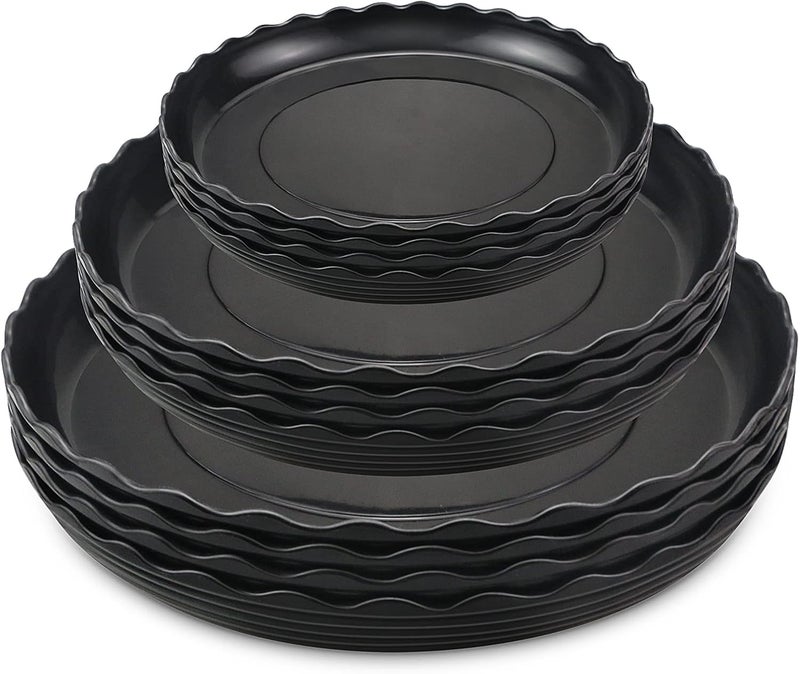 Fireboomoon 12 Pack Plastic Black Round Wave Plant Saucer,Durable Heavy Duty Flower Plant Pot Drip Tray Container for Home Garden Indoor and Out Door Plant (6 Inch/8 Inch/10 Inch) - Image 1