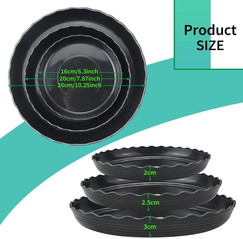Fireboomoon 12 Pack Plastic Black Round Wave Plant Saucer,Durable Heavy Duty Flower Plant Pot Drip Tray Container for Home Garden Indoor and Out Door Plant (6 Inch/8 Inch/10 Inch) - Image 2
