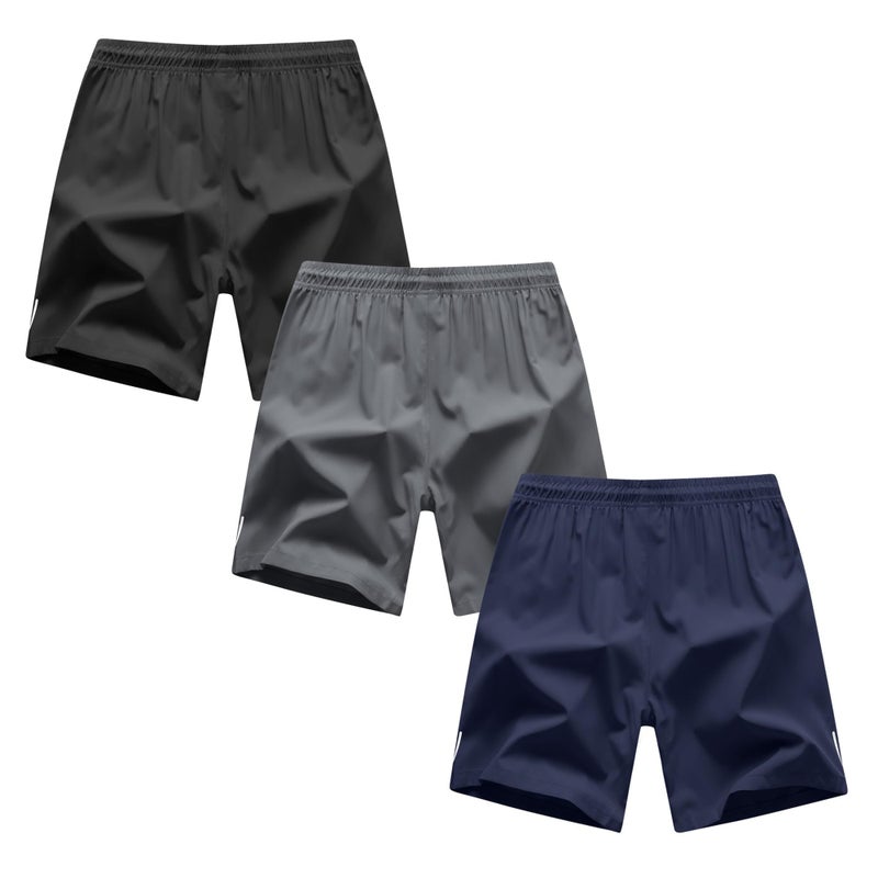 ANHDM Boys Athletic Shorts Quick Dry Sport Shorts Lightweight Running Shorts with Zipper Pockets (Pack of 3), Z/Black&Grey&Navy, 13-14T - Image 2
