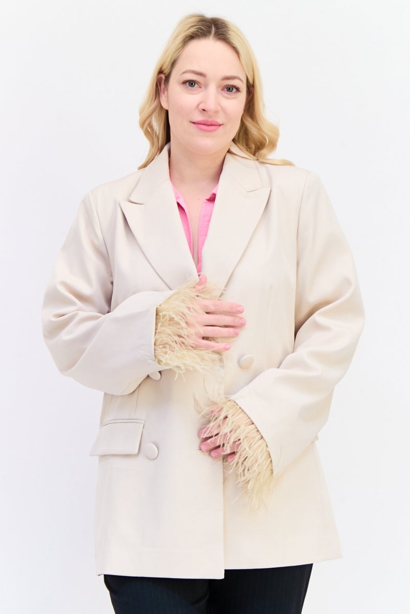 Archive Design Studio Women Regular Fit Plain Blazer, Beige  - Image 1