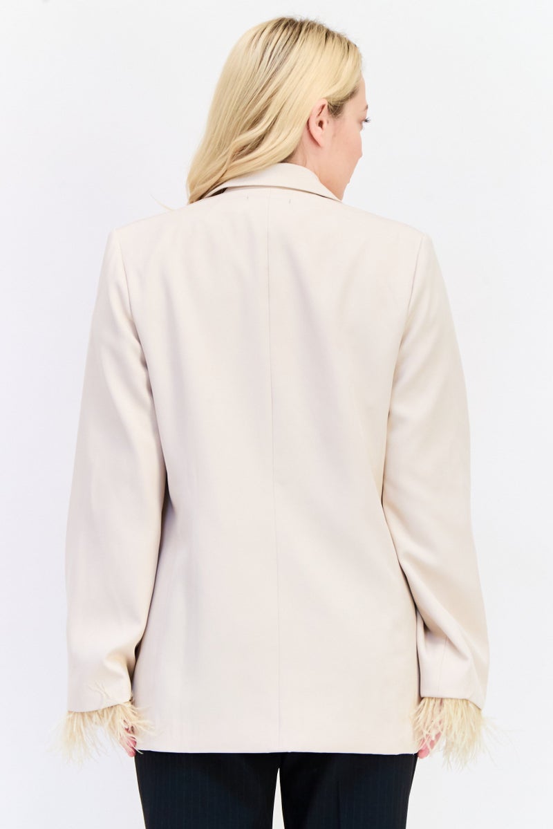 Archive Design Studio Women Regular Fit Plain Blazer, Beige  - Image 3