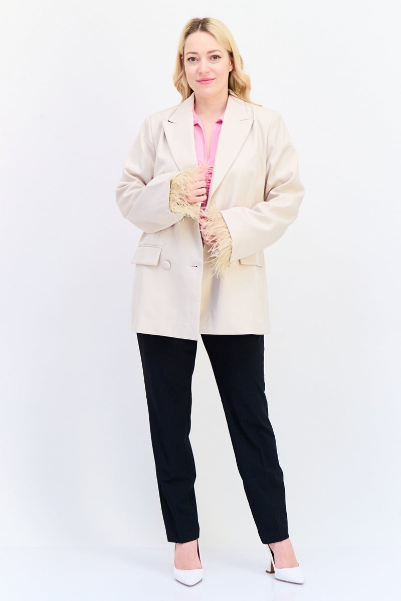 Archive Design Studio Women Regular Fit Plain Blazer, Beige  - Image 4