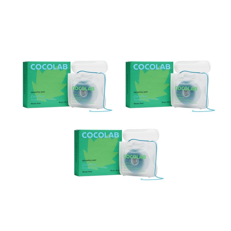 Cocofloss Woven Dental Floss DentistDesigned Oral Care Mint Waxed Expanding Vegan KidFriendly String Floss with Coconut Oil 3 Spools 33 yd Each