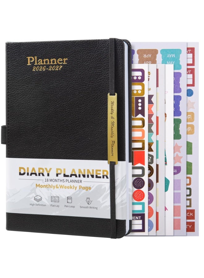 كيلا دفتر تخطيط 2026-2027، مخطط شهري أسبوعي من يناير 2026 إلى يونيو 2027، مخطط 2026-2027 مع حلقة قلم وجيب خلفي وملصقات، مخطط 18 شهرًا، مخططات شهرية 2026-2027 - Image 1