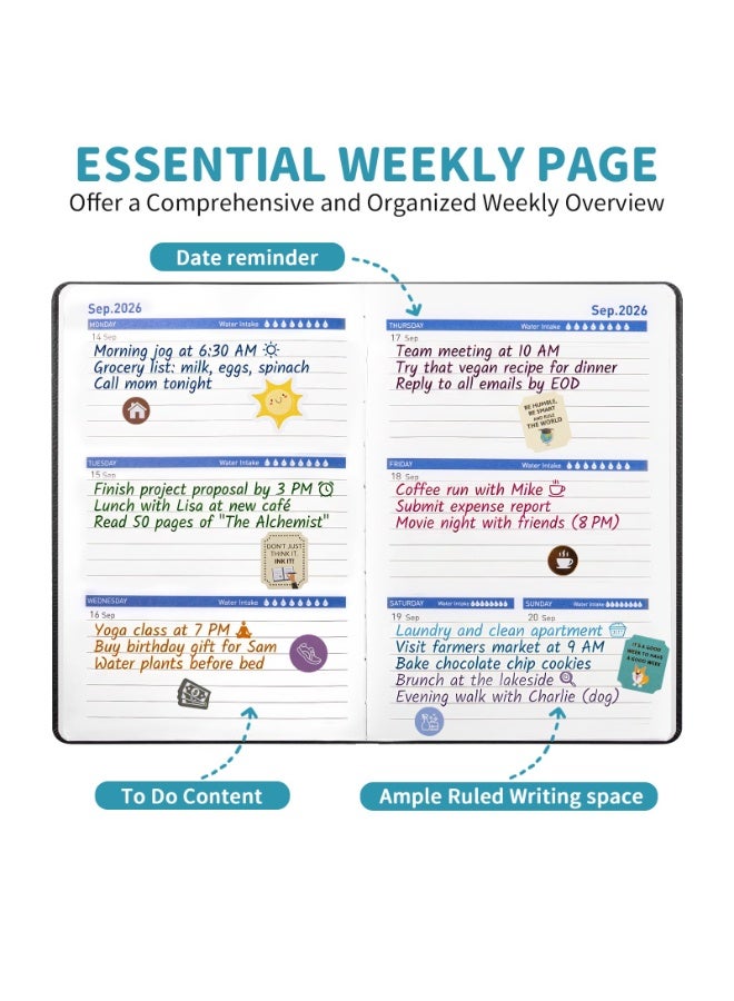 كيلا دفتر تخطيط 2026-2027، مخطط شهري أسبوعي من يناير 2026 إلى يونيو 2027، مخطط 2026-2027 مع حلقة قلم وجيب خلفي وملصقات، مخطط 18 شهرًا، مخططات شهرية 2026-2027 - Image 3