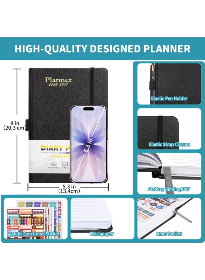كيلا دفتر تخطيط 2026-2027، مخطط شهري أسبوعي من يناير 2026 إلى يونيو 2027، مخطط 2026-2027 مع حلقة قلم وجيب خلفي وملصقات، مخطط 18 شهرًا، مخططات شهرية 2026-2027 - Image 2
