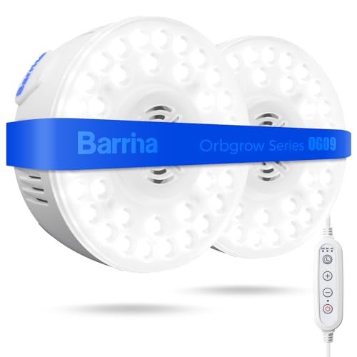 Barrina Orbgrow OG09 Puck Grow Light, 5000K 18W(2 x 9W, 270 Watt Equiv), Full Spectrum Plant Light for Indoor Plants, Magnetic & Linkable with Timer, 5 Levels Dimmable for Plant Shelf, 2 Packs - Image 1