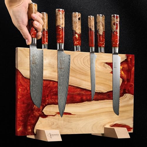 Senken Knives SENKEN Red Tsunami Extra Large Magnetic Knife Block Holds Up to 16 Knives Knife Block without Knives Universal Knife Holder Beautiful Red Resin Burl Wood Blend Crimson Red Resin Blend - Image 3