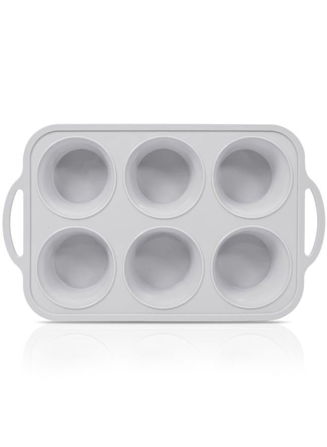 Vnray Jumbo Silicone Muffin Pan with Metal Frame, Non Stick Silicone Cupcake Pan with Handles 6 Cup, BPA Free Silicon Muffin Tin Tray Extra Large for baking, egg bites, Cupcake Mold Light Grey - Image 1