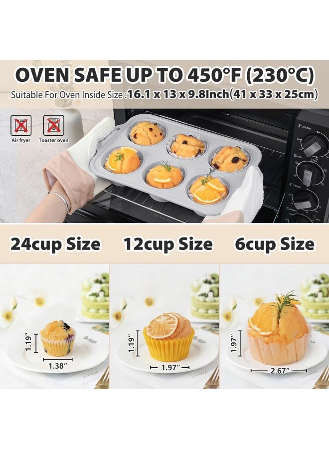 Vnray Jumbo Silicone Muffin Pan with Metal Frame, Non Stick Silicone Cupcake Pan with Handles 6 Cup, BPA Free Silicon Muffin Tin Tray Extra Large for baking, egg bites, Cupcake Mold Light Grey - Image 3